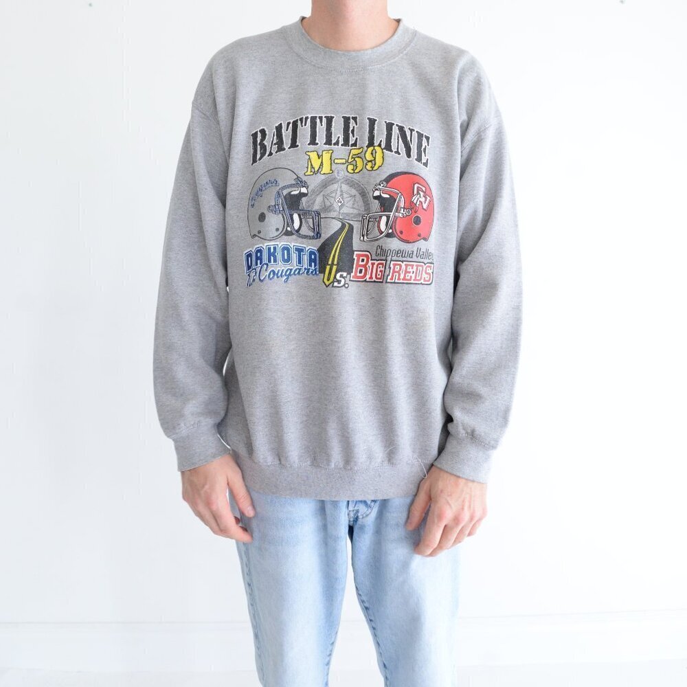 Vintage Gildan Heavy Big Red's V Cougars High School Championship Gray Sweater L